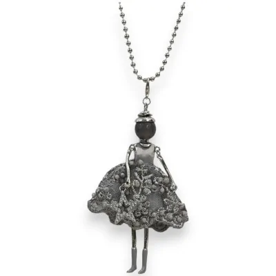 Collana Bambola in Pizzo Grigio Articolata
