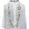Ivory pearls + gold metallic accent beads on long necklace cord