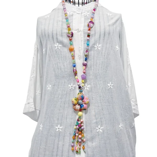 Sautoir Bohème Fleur Patchwork perles Multicolores