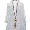 Boho patchwork flower long necklace with multicolor pastel beads and beaded tassel drop