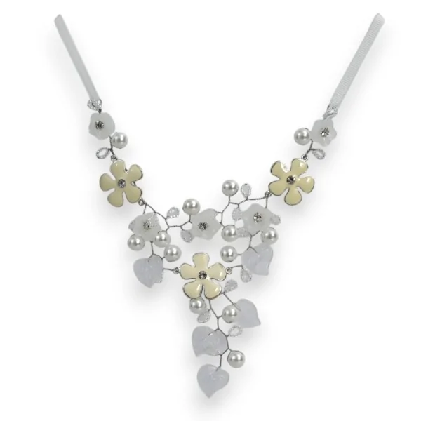 Collier Floral Bohème Argenté et Ivoire