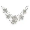 Collar Floral Blanco de Boda con Perlas y Flores de Tela