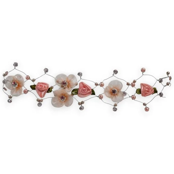 Romantic Floral Choker - Pink Flower Necklace on Silver Cable