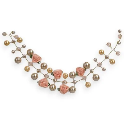 Gold Floral Choker Necklace with Pearls and Roses