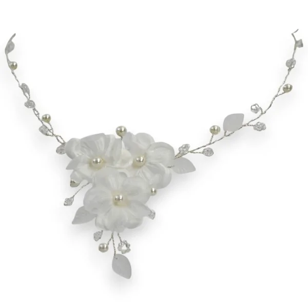 Collier Fleurs tissu et Perles pour Mariage