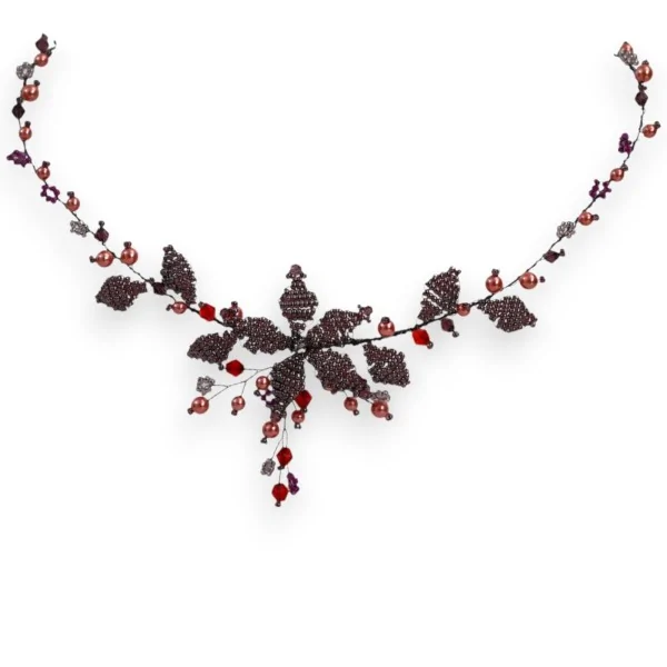 Collier Flora Rubis - Tour de Cou Perlé Délicat avec Motif Floral