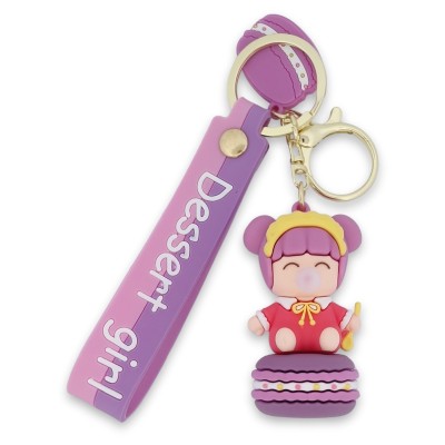 Porte-clés Dessert Girl avec lanière rose et macaron violet