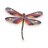 Rainbow dragonfly brooch 6.5 cm with gold body, multicolour crystal-paved body and stained-glass enamel wings in plum, red, oliv