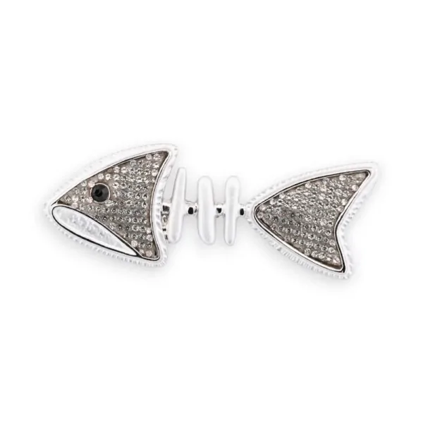 Broche Magnétique Poisson Argenté Strass