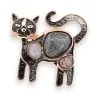 Broche gato oro rosa con cabochones gris, perla y rosa, cuerpo esmalte negro, magnético, 5 cm