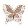 Roségold Schmetterling-Brosche mit perlweißem Email-Außenflügel und Strass-Pavé-Innenflügel, magnetisch, 5,5 x 4,5 cm
