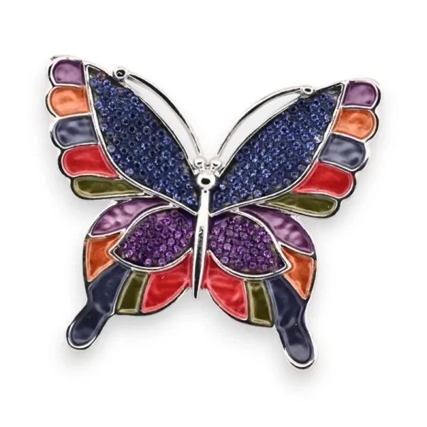 Broche Papillon Multicolore Magnétique Strass Bleus et Violets