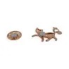 Black cat brooch reverse: rose-gold front and round magnetic disc, pin-free fastening