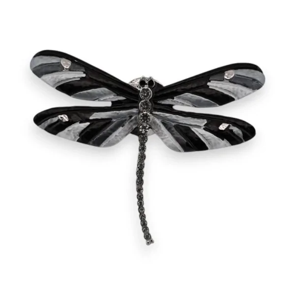 Broche Aimantée Libellule Argentée et Noire