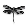 Silver and black dragonfly brooch with four-stone crystal spine, black-and-grey enamel veined wings, articulated tail, magnetic,