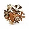 Vintage flower bouquet brooch with five enamel flowers in chocolate brown, beige nacre, caramel and pearl white, an open gold-to