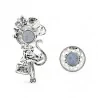 Elegant Parisian cat brooch back view, silver-tone metal back with two round magnetic discs for a no-pin no-hole fastening on an