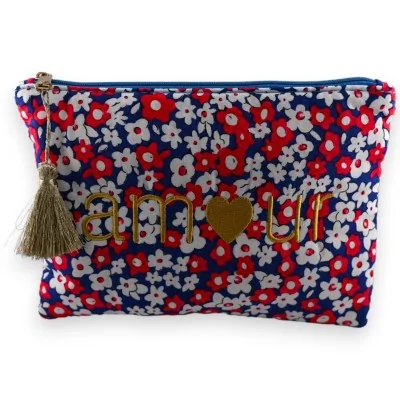 Bolso de mano de tela de algodón con flores rojas y blancas