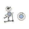 Back view of the ginger cat scooter brooch showing the polished silver finish and the matching circular magnet disc