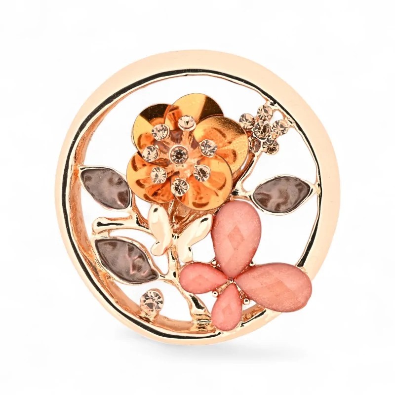 Broche Aimantée Cercle Floral Or Rose - Bijou Femme Élégant Strass