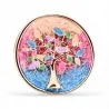 Vista frontal del broche árbol de la vida, medallón oro rosa con cielo esmalte melocotón-magenta-turquesa, árbol oro rosa esculp