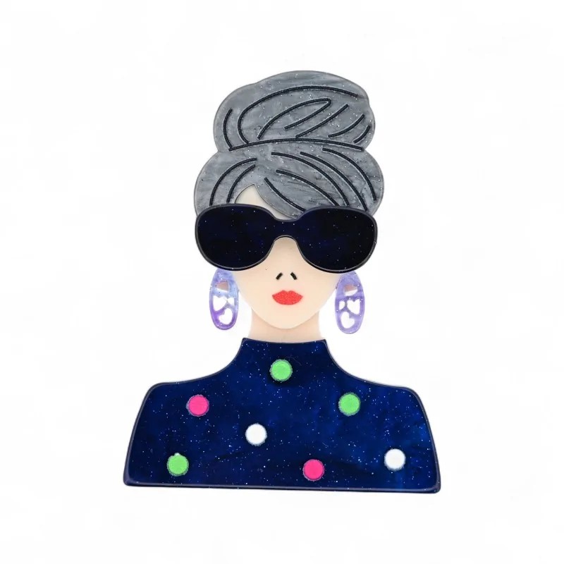 Broche Aimantée Femme Fashionista Lunettes Noires - Bijou PVC Pailleté Graphique