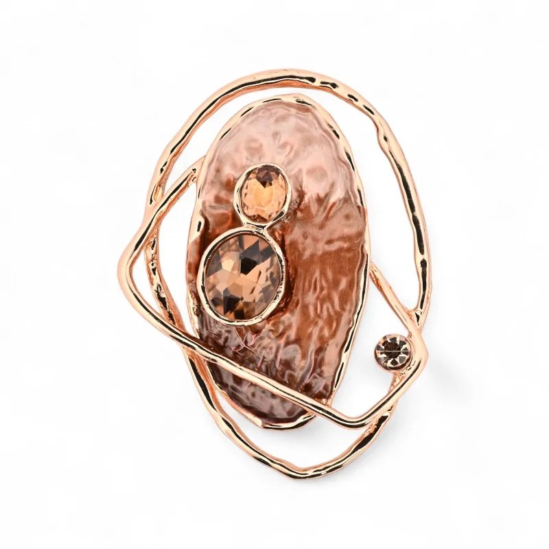 Broche Aimantée Sculpture Moderne Rose Gold Pierre Naturelle Champagne