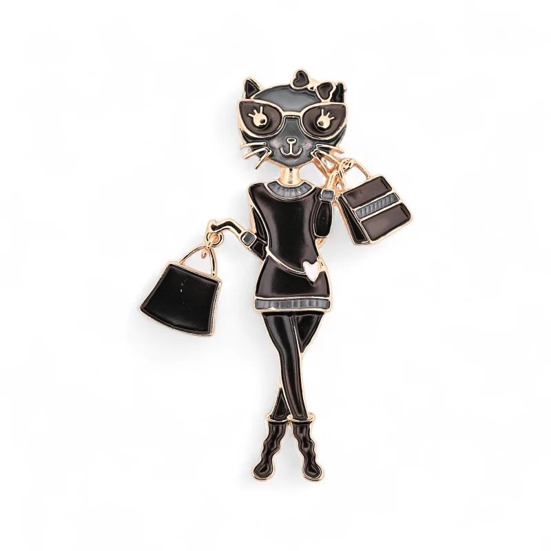 Broche Aimantée Chatte Fashionista Shopping - Bijou Mode Élégant