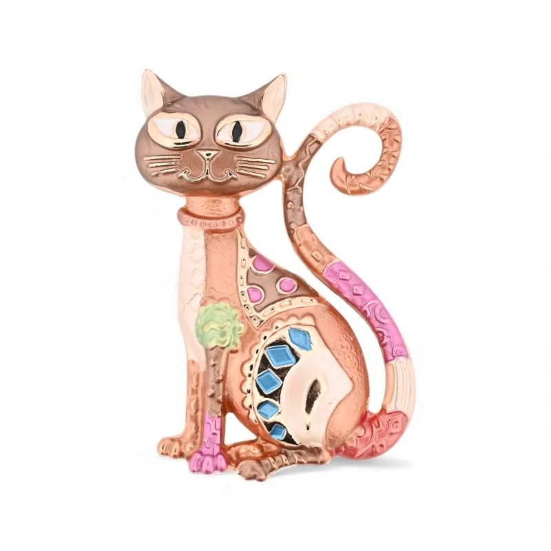 Broche Aimantée Chat Multicolore - Bijou Fantaisie Sans Trou 5.5cm