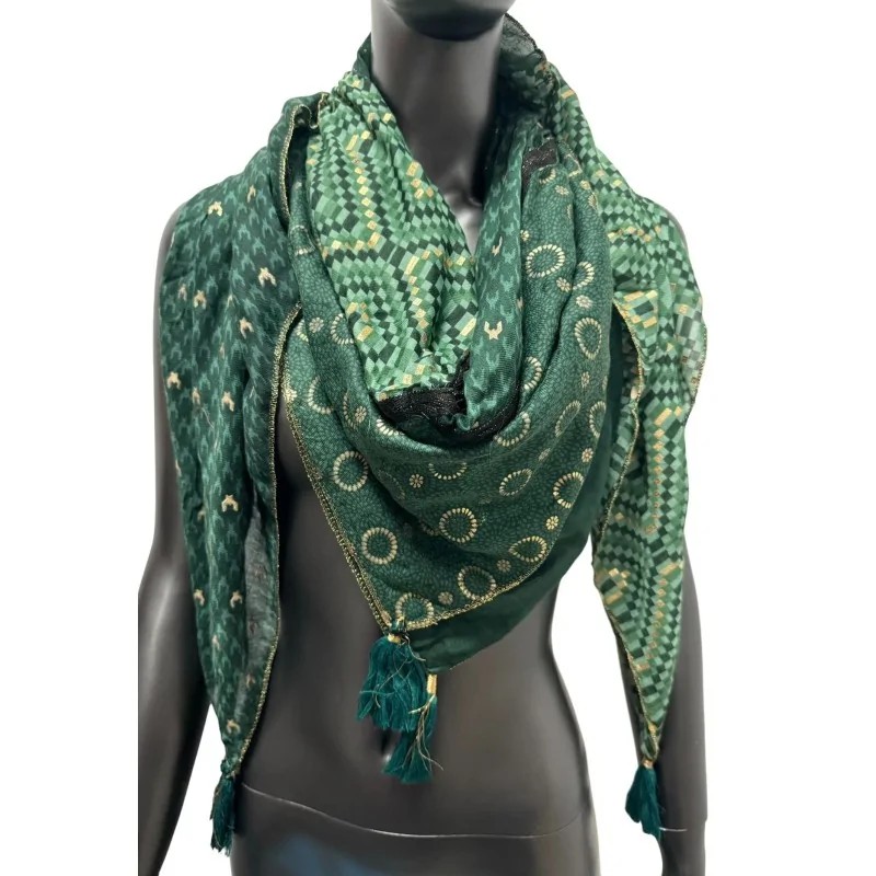Foulard Carré Patchwork mosaïque vert