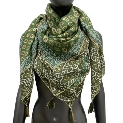 Foulard Carré Ethnique Kaki...