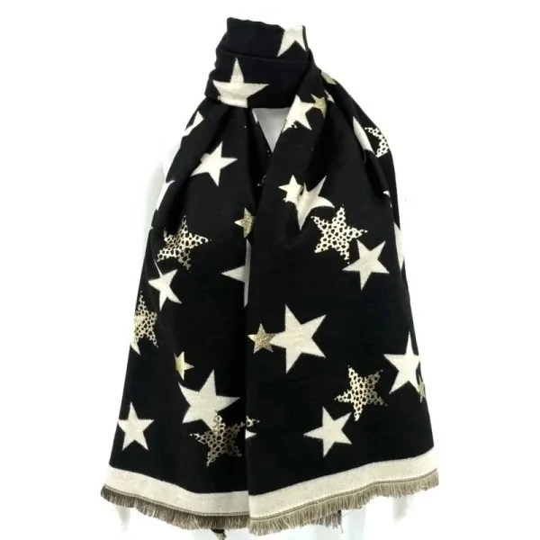 Écharpe Polaire Motifs Étoiles Beige et Doré