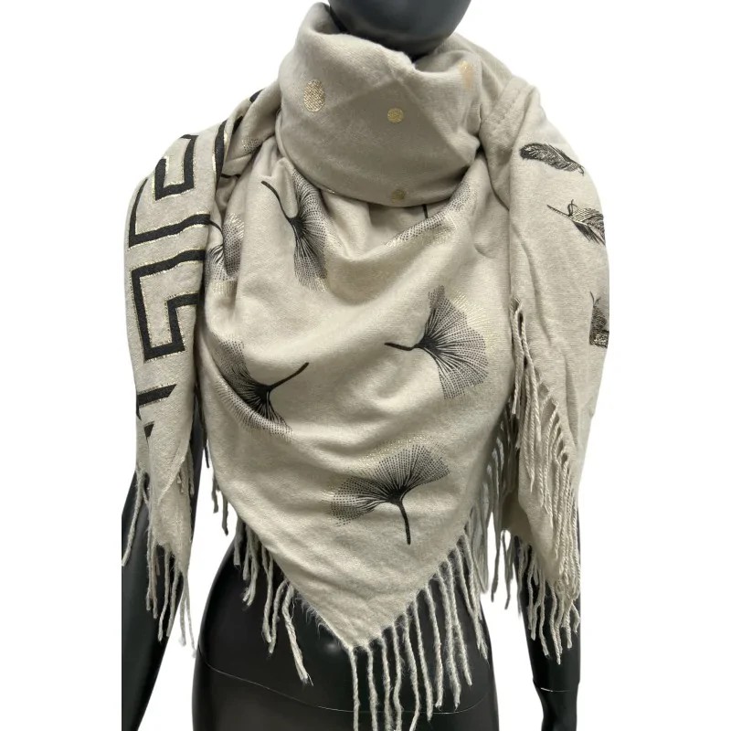 Écharpe Patchwork 4 Faces Polaire Beige Finitions Dorées