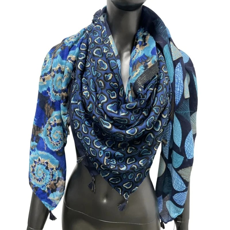 Foulard Patchwork Carré nuances Bleu