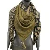 Foulard patchwork teschio e leopardo quadrato 140 cm in nero, cammello e oro oliva: pannello teschi in beige su nero, pannello l