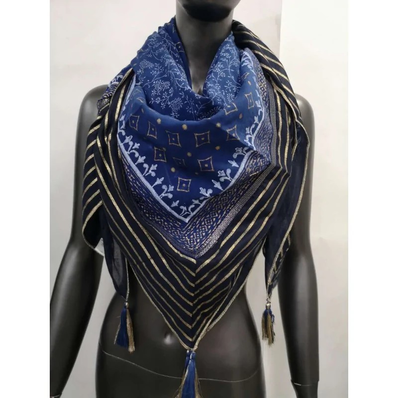 Foulard Carré Ethnique Bleu doré