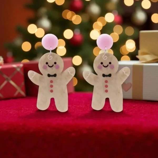 Boucles d'Oreilles Fantaisie de Noël Bonhomme Pain d'Épice