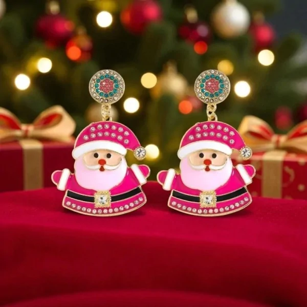 Boucles d'Oreilles Père Noël Dorées avec Strass