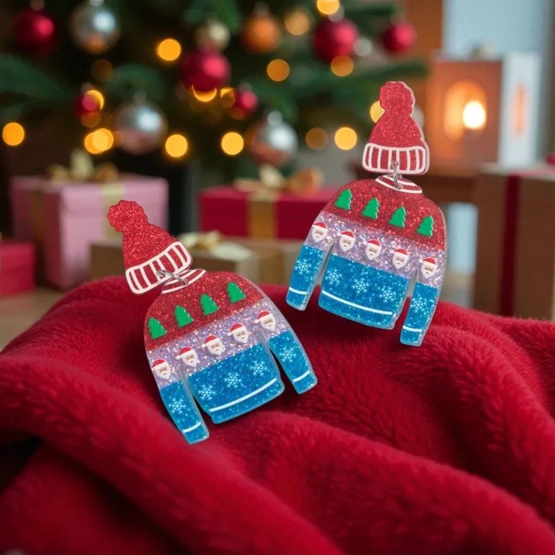 Boucles d'Oreilles Fantaisies pull de Noël Bonnet