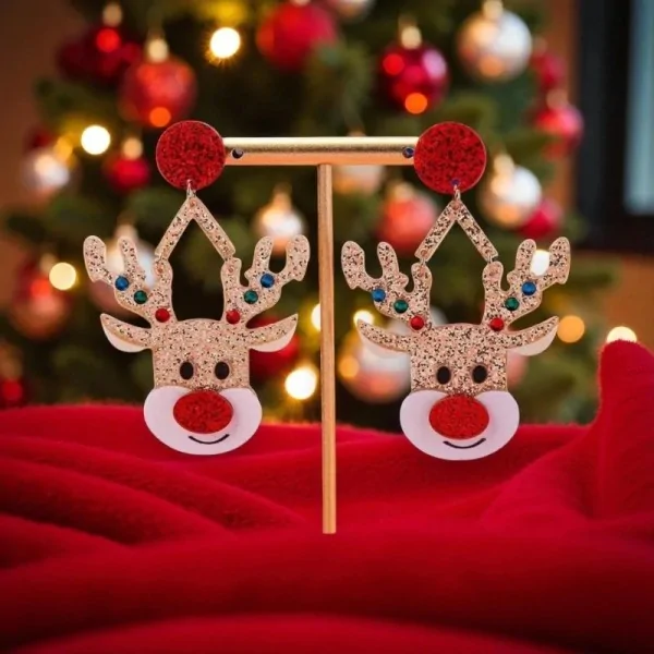 Boucles d'Oreilles Renne de Noël en Résine