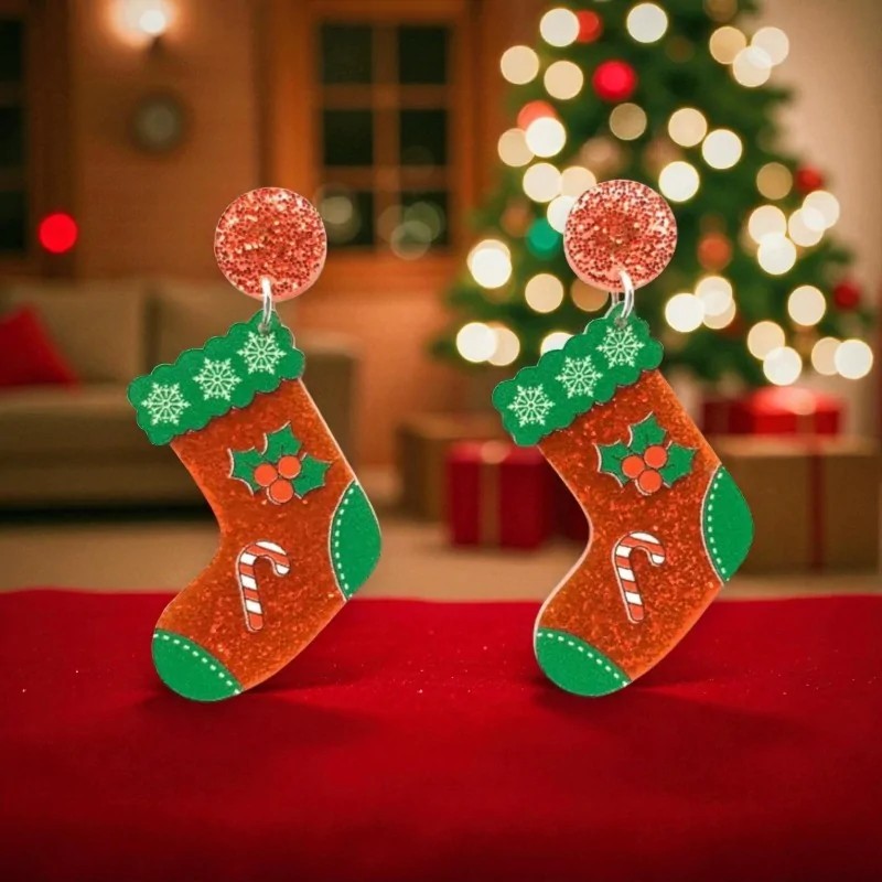 Boucles d'Oreilles Fantaisie Chaussettes de Noël en Résine