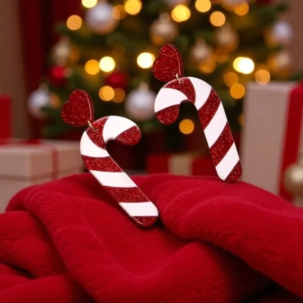 Boucles d'Oreilles Fantaisie Noël Canne à Sucre