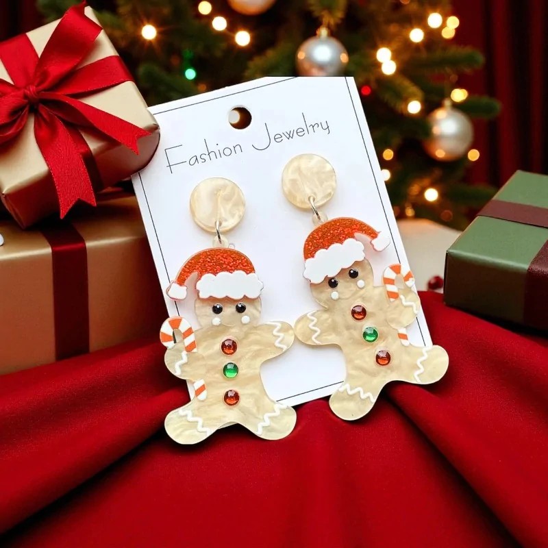 Boucles d'Oreilles Fantaisie Pain d'Épice de Noël