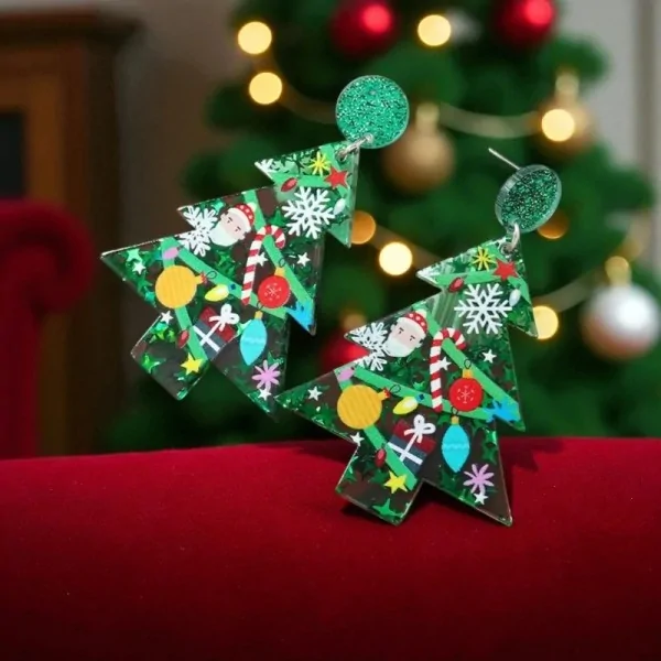 Boucles d'Oreilles Sapin de Noël en Résine