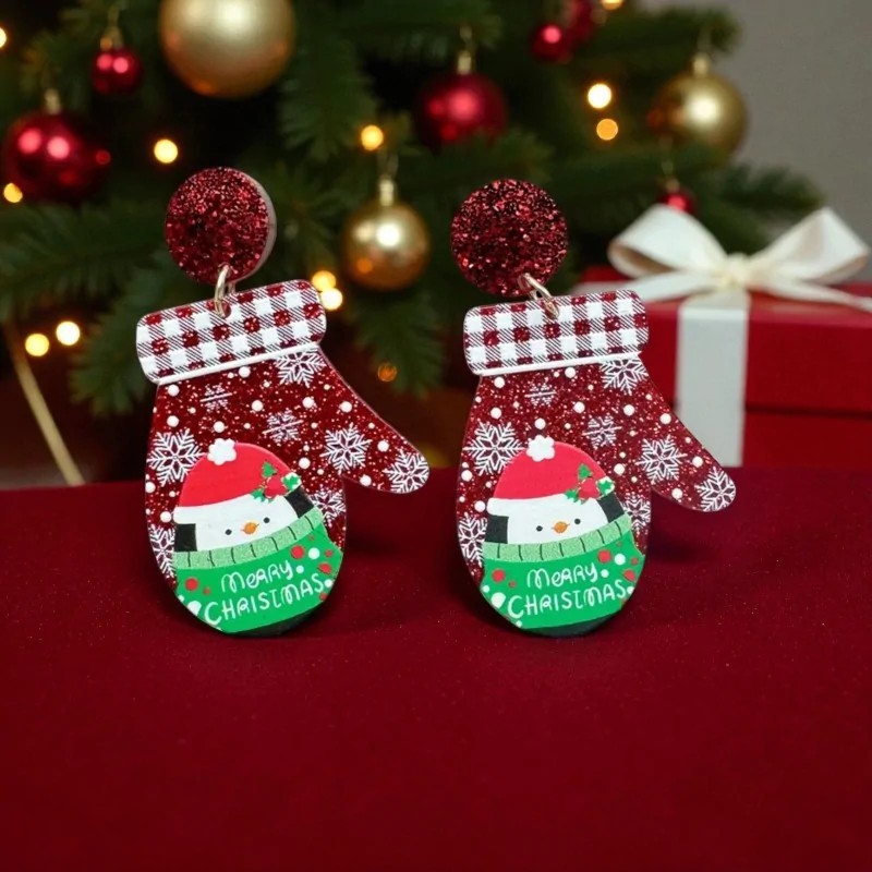 Boucles d'oreilles fantaisie Noël bonhomme de neige en résine 5.5x3.3cm