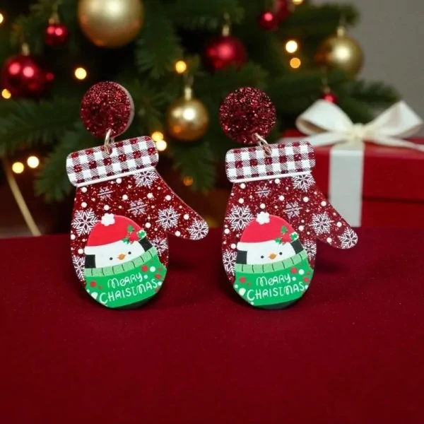 Boucles d'oreilles fantaisie Noël bonhomme de neige en résine 5.5x3.3cm