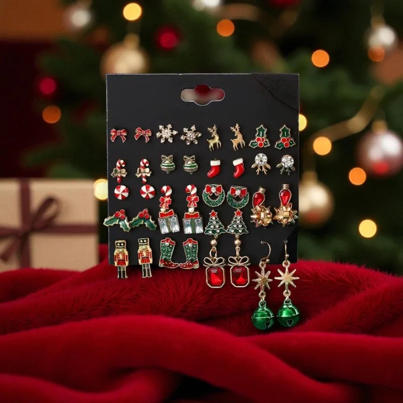 Lot de 20 Paires Boucles d'Oreilles Fantaisie Noël