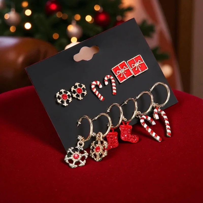 Lot de 6 Paires de Boucles d'Oreilles de Noël