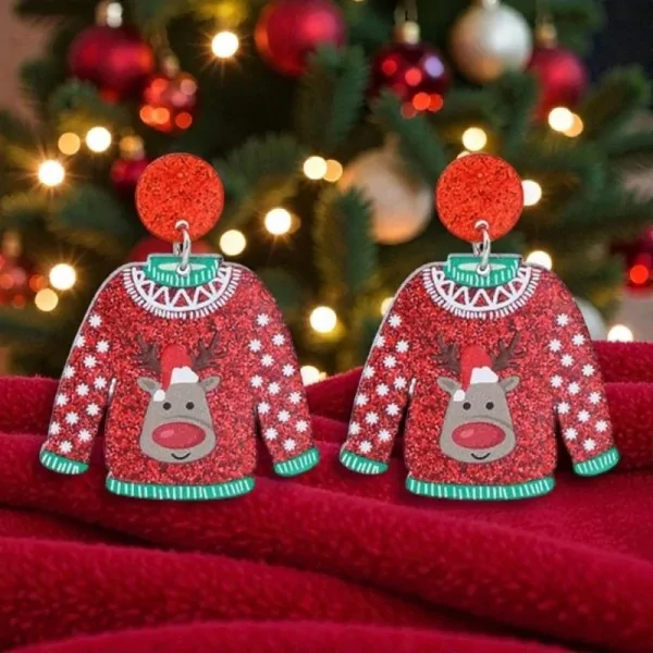 Boucles d'oreilles Pull renne de Noël en résine