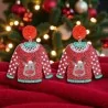 Pendientes jersey ugly Christmas, silueta jersey acrílico rojo glitter con reno en gorro Papá Noel (nariz roja, cornamentas marr